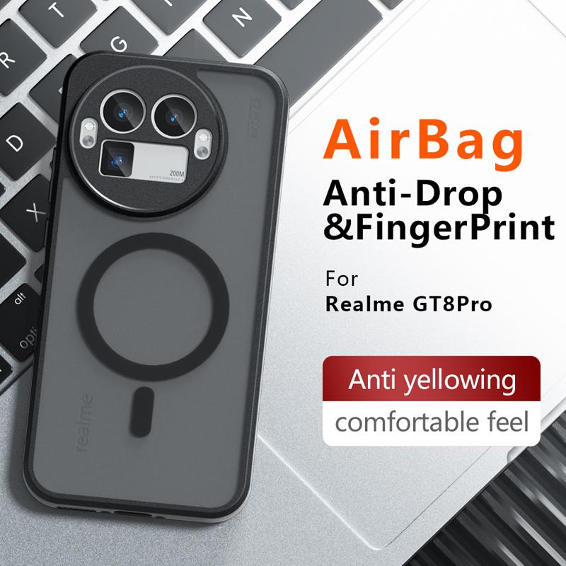 Противоударный магнитный матовый полупрозрачный чехол из ПК+ТПУ для Realme GT 8 Pro