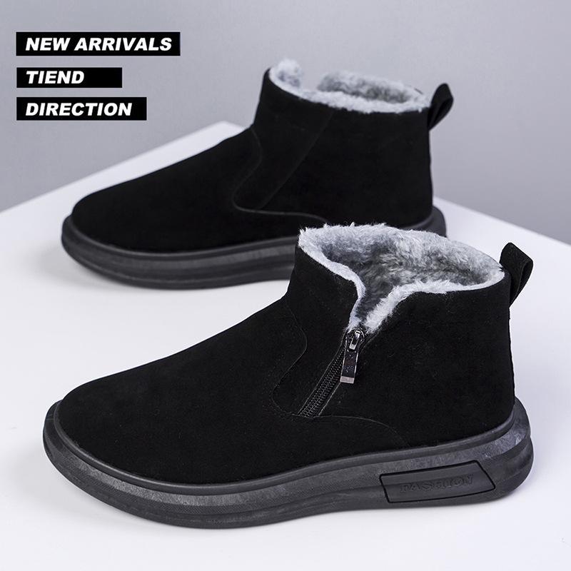 Snow Boots Men's Cotton Shoes Leather Velvet Autumn and Winter New Thickened Non-slip Warm Thick-soled Fashion British Style Casual Snow Boots