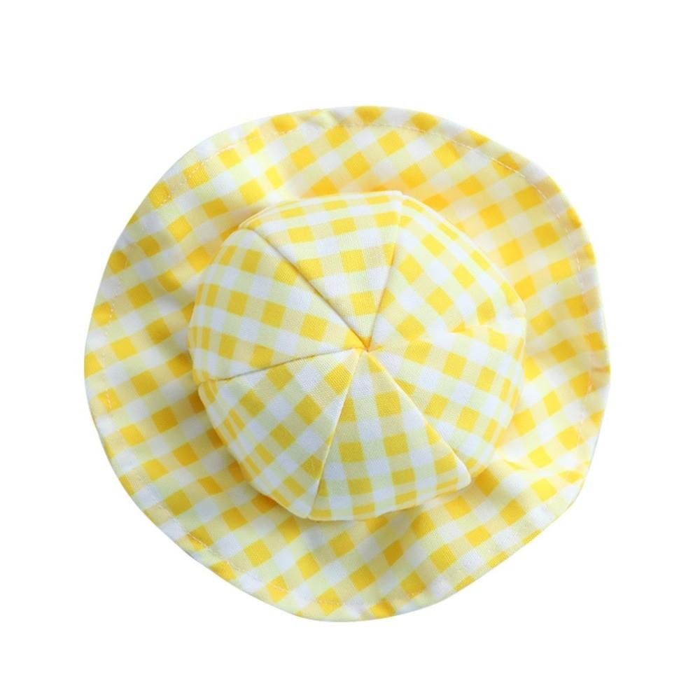Adjustable Cat Sunscreen Hat Breathable UV Protection Pet Fisherman Hat Plaid Pattern Comfortable Pet Sun Hat Daily Photography