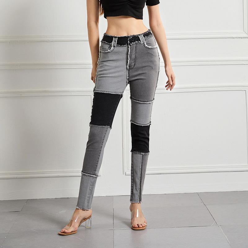 GMXIA Женские джинсы скинни с высокой посадкой, высокой эластичностью, узкие брюки, брюки большого размера, необработанный край, пэчворк