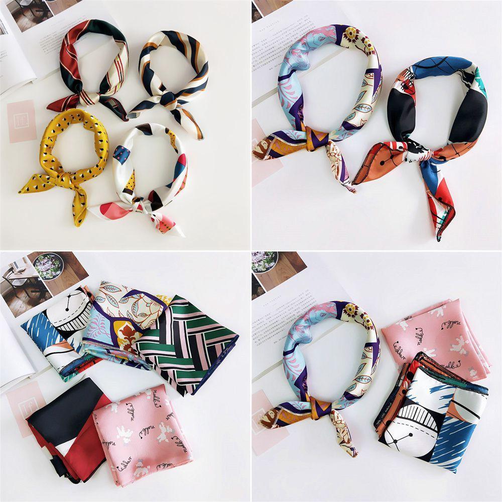 Gifts Women Small Vintage Square Scarf Silk Feel Satin Head Neck Hair Tie Band