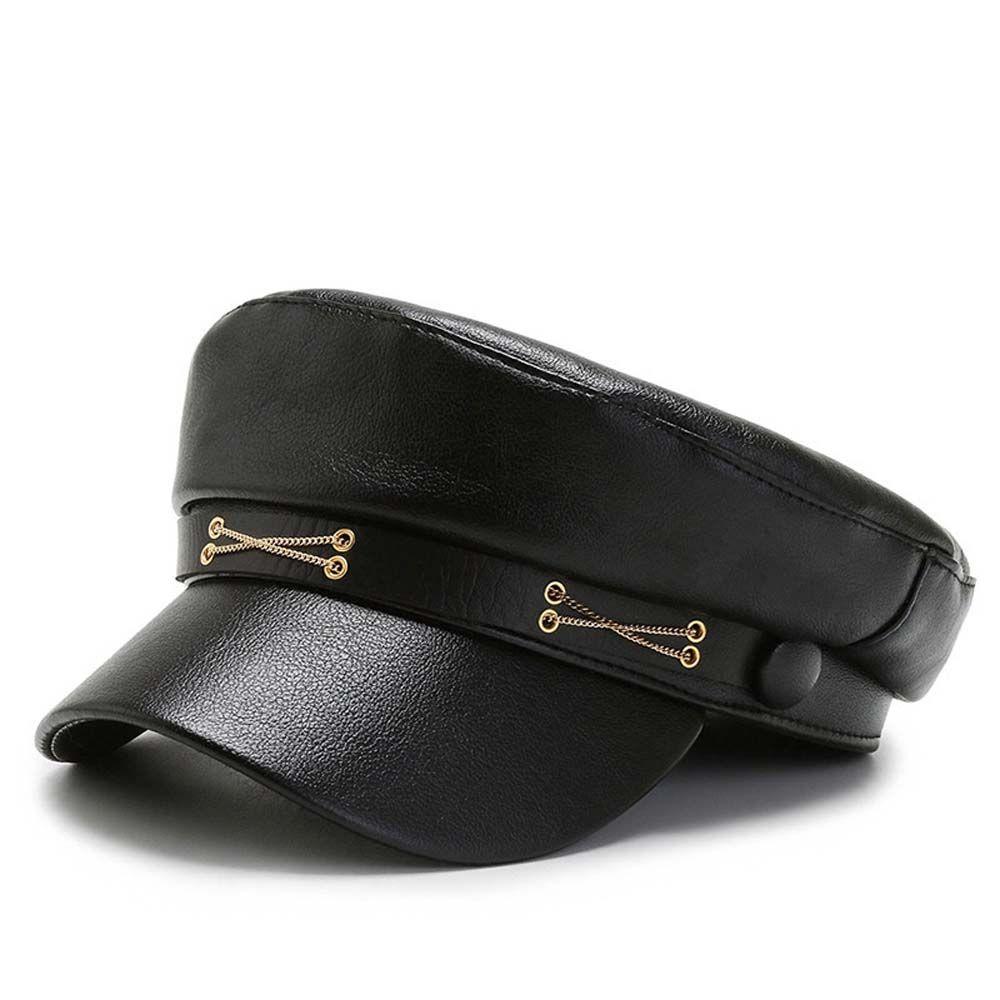 PU Leather Girl British Style Winter Women Berets Painter Cap Korean Style Octagonal Hat Navy Hat