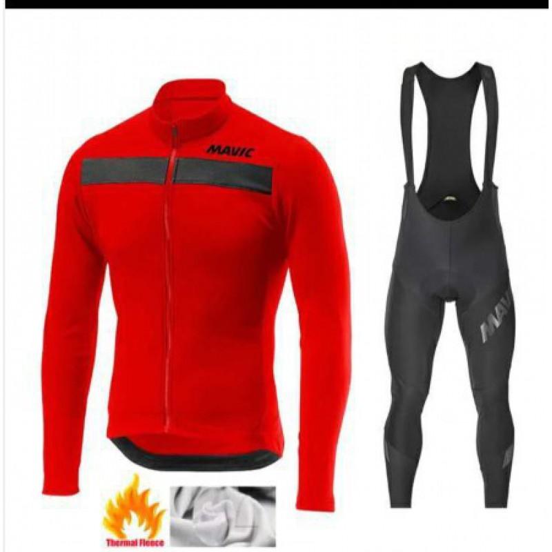 Thermal Long Sleeve Cycling Jersey Bib Tights Set Road Bike Riding Winter Warm Fleece-Lined Performance Gear