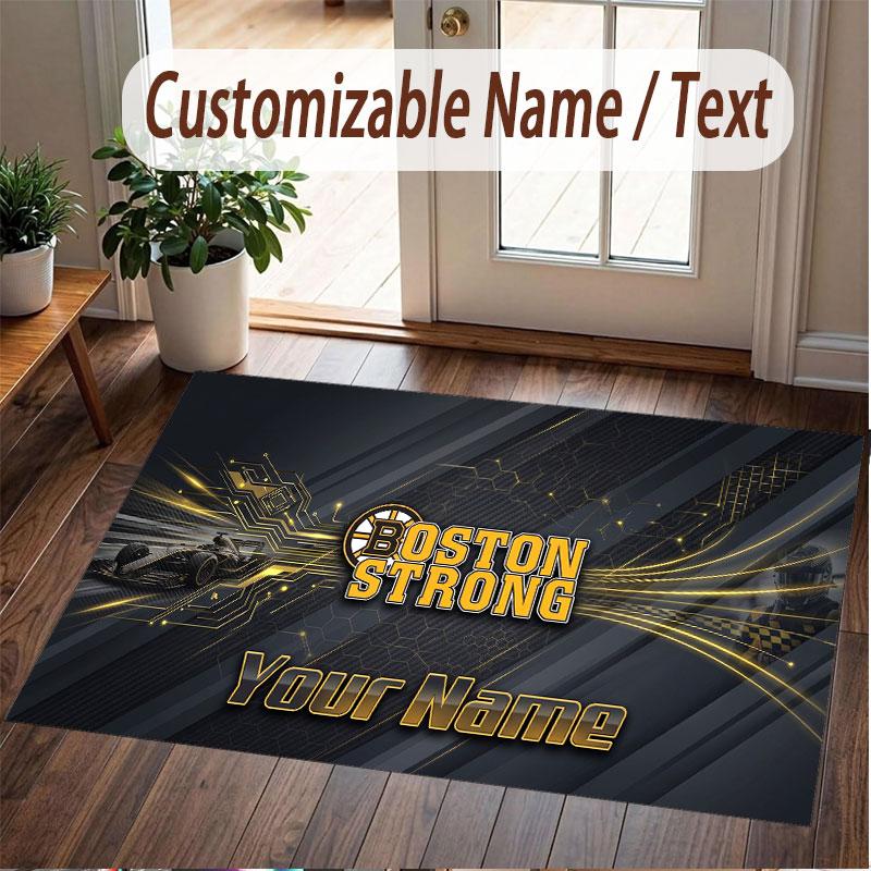 Индивидуальный ковер с принтом узора Boston Bruins, именем и текстом, мягкий, нескользящий напольный ковер для домашнего интерьера