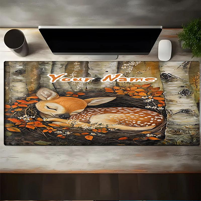 1PC Custom Name Autumnal Deer Nest Mouse pad, keyboard and mouse desk pad, for computer notebook Birthday Gift For Any Room Or Office