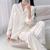 Printed ice and snow silk pajamas women's spring and autumn lapel collar long-sleeved trousers sweet silk high-end loungewear women's suit