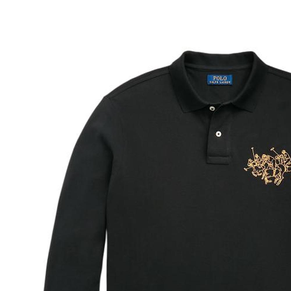 Polo Ralph Lauren однотонная рубашка поло с вышитым логотипом Three Pony Slim Fit с длинным рукавом для мужчин, черные MNPOKNI16823387-001