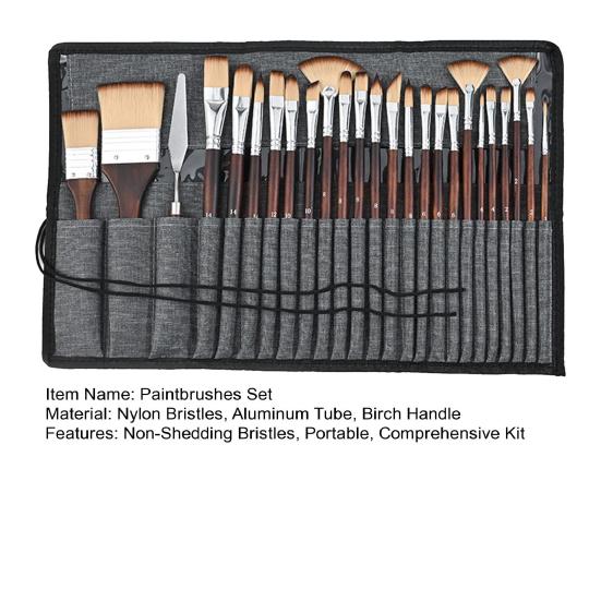 26Pcs Nylon Paint Brush Set Watercolor Acrylic Paint Brushes with Flat Round Fan Shapes Portable Paintbrush Kit for Students Artists Oil Painting