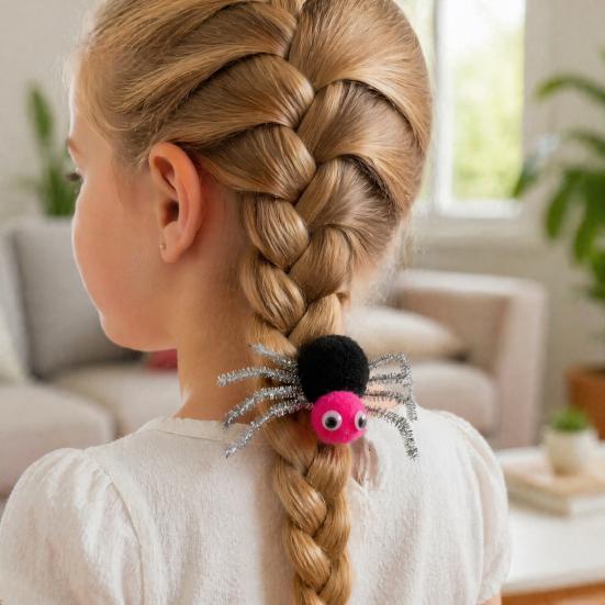 Non Slip Spider Hair Clips Halloween for Girls Women, Cute Furry Barrettes, Handmade Decor Tinsel Fluffy Pom Accessory Parties Cosplay Accessories