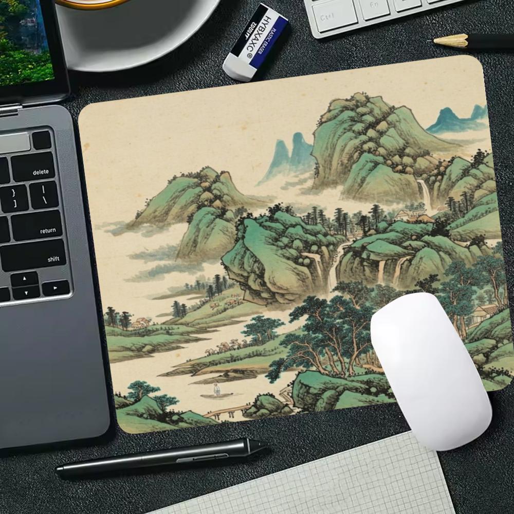 Chinese Traditional Green Ink Pine Mountain Landscape Small Mouse Pad Speed Mousepad Gamer Premium E-Sports Mat For Laptop