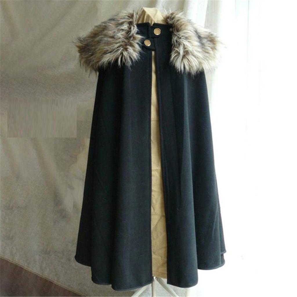 Men's Medieval Winter Cloak Thick Collar Larp Vicking Knight Cosplay Cape Coat Gothic Women Retro Mantle Halloween Costume