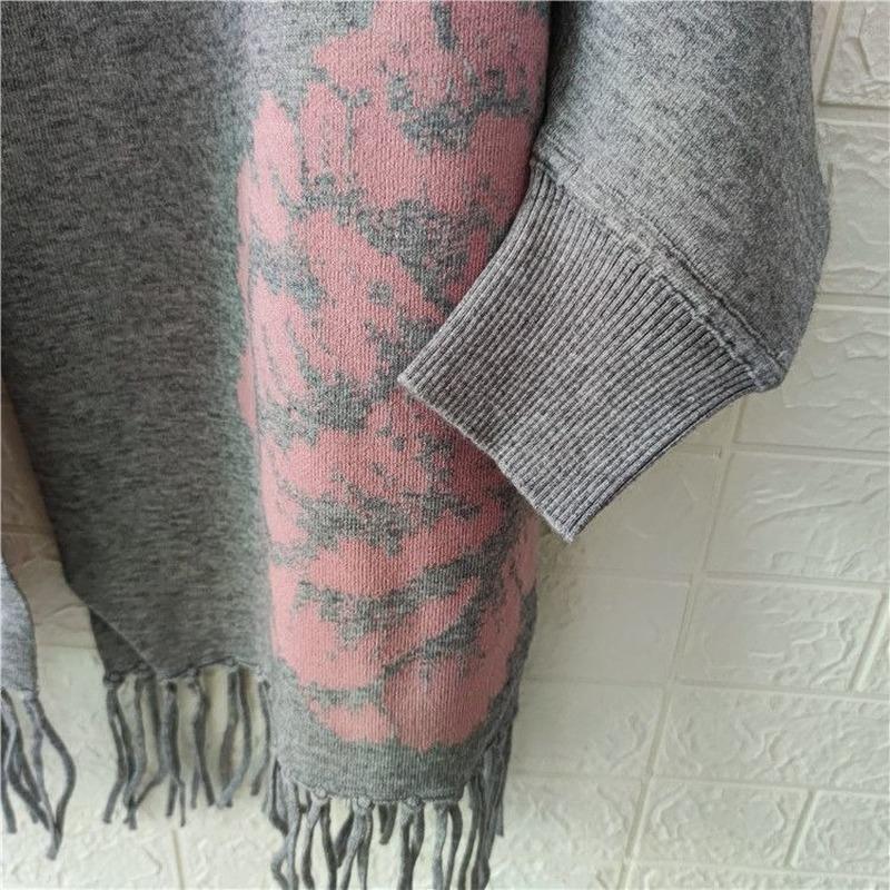 Женское пончо 2022, осенне-зимний шарф из искусственного кашемира с пионом и бахромой, двусторонняя теплая накидка с длинными рукавами, женский топ