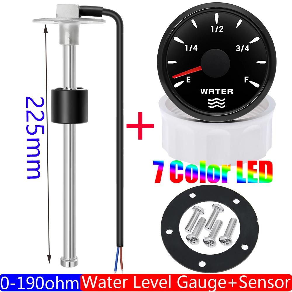 Waterproof 2"52mm Water Level Gauge 0-190ohm Water Level Sensor 100~575mm Custom 7 Color Water Tank Meter Indicator Car Boat
