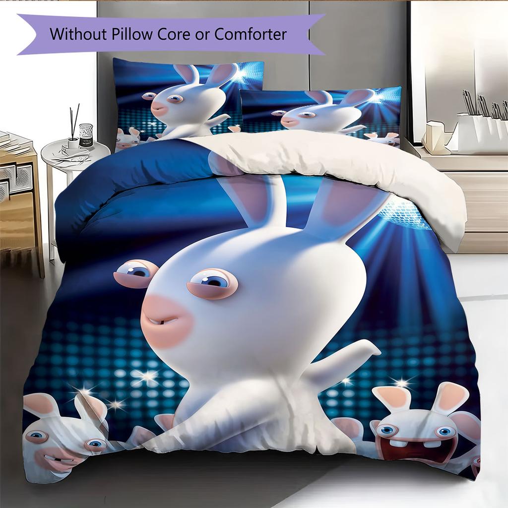 Rabbids Invasion Smile Bedding Quilt Set Quilt Cover Pillowcase Home Decoration Birthday Gift (1 * duvet cover + 2 * pillowcase, without core)