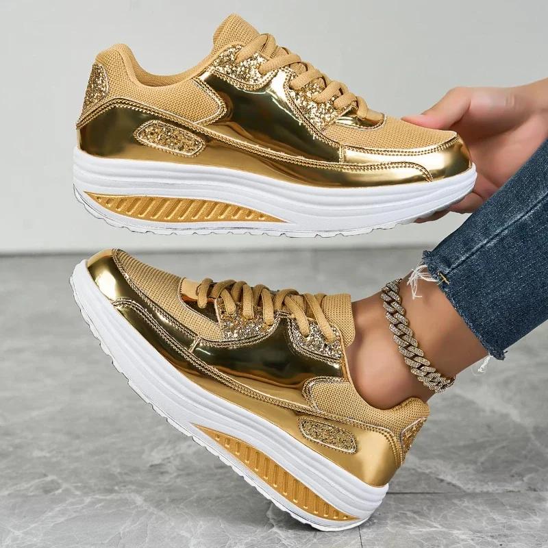 Дышащие сетчатые женские повседневные кроссовки, вулканизированная обувь на шнуровке, женские кроссовки на платформе, женская обувь больших размеров