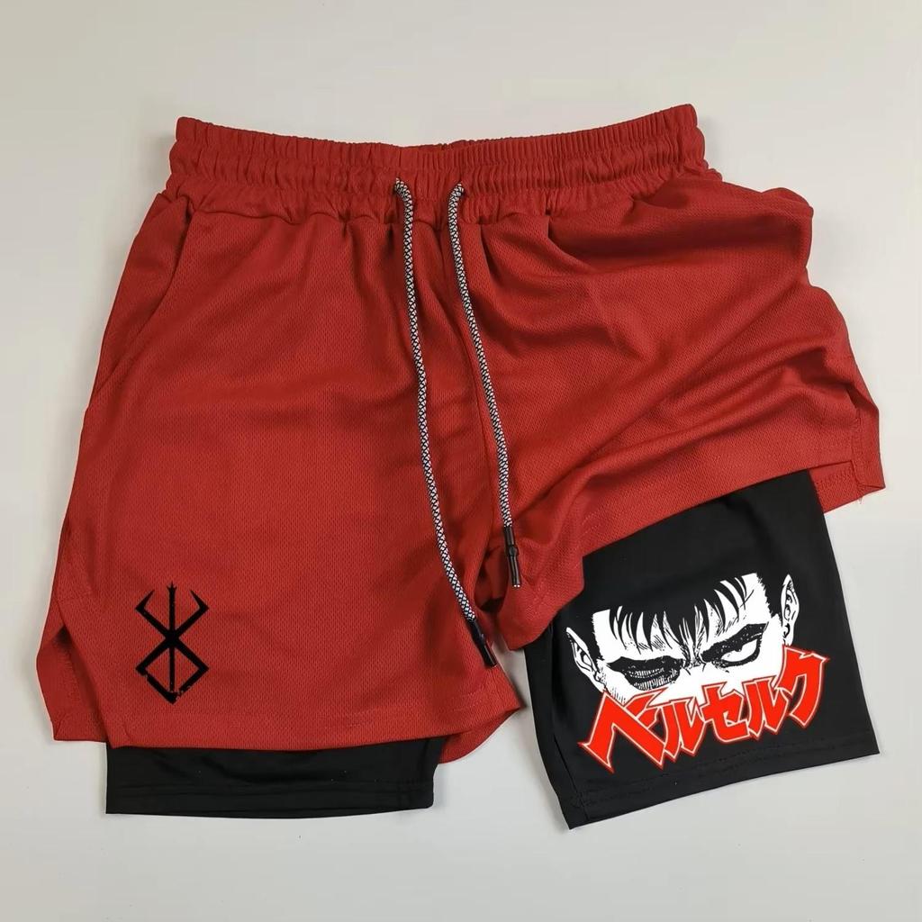 Berserk Muay Thai Kick Boxing UFC MMA Mixed Marcial Art Shorts Anime Men Women Unisex Double Layer Quick Dry Breathable Sport Gym Fitness Workout