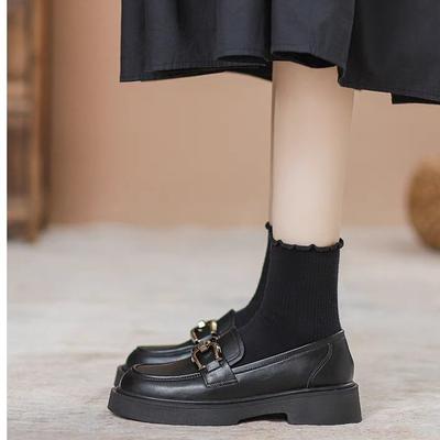 Лоферы женские на платформе, женские туфли на одной педали, 2025, новые, весна и осень, в британском стиле, маленькие кожаные туфли, черные туфли