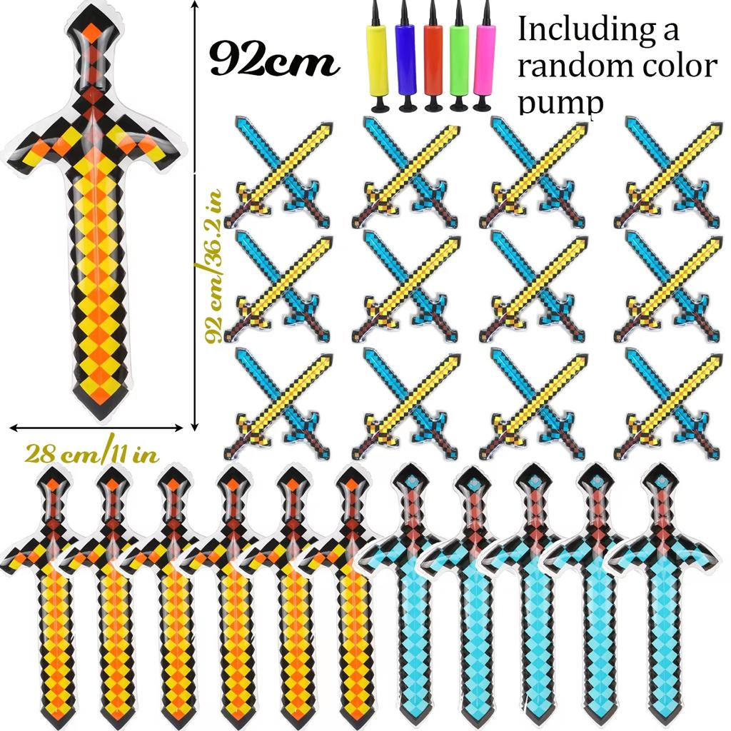 12-72Pcs Inflatable Weapons for Kids Pixel Diamond Swords Inflatable Swords for Theme Party Birthday Halloween Party Cosplay