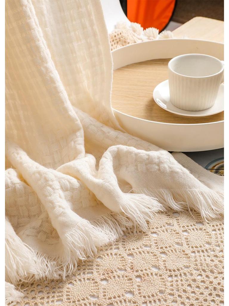 Одеяло для дивана из однотонной шерстяной вязки Nordic Waffle