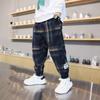 Boy's Spring and Autumn Children Trousers Sweatpants Breathable Plaid Casual Pants Loose and Comfortable Trousers