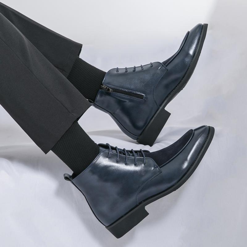 Boots New Arrival Motorcycle Boots Lace-Up Male Men Shoes for Club Pointed Toe Leather Fashion Shoes Outdoor Men -match Ankle