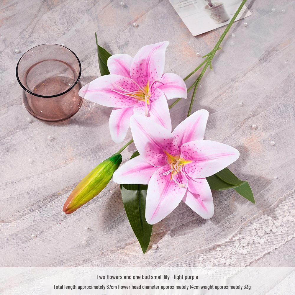 Small Lily Flower Arrangement: Two Flowers and One Bud, Silk Gel Sheet for Home Decor.