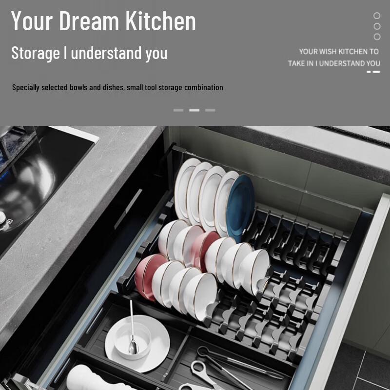Yunshuang Кухонный органайзер для посуды с выдвижным ящиком из алюминиевого сплава - 46 см