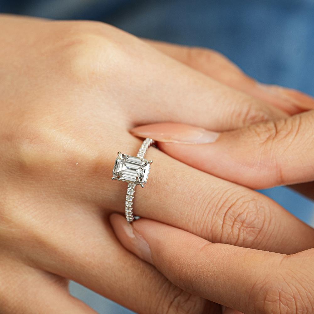 S925 Sterling Silver Rectangular Cut Engagement Ring - 1/2/3 Carat D Color VVS Moissanite Half Eternity Band Jewelry for Women