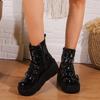 Абсолютно новые женские зимние ботинки на толстом каблуке, боевые ботинки в готическом стиле на платформе, лакированная кожа, танкетка, панк-босоножки на молнии