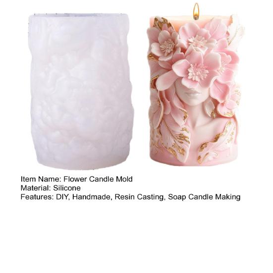 Силиконовая форма для свечи-цилиндра с цветами, форма для свечи-столбика «Цветочная богиня», формы для мыла, свечей, литья смолы, ароматерапевтических свечей, поделок из гипса и глины