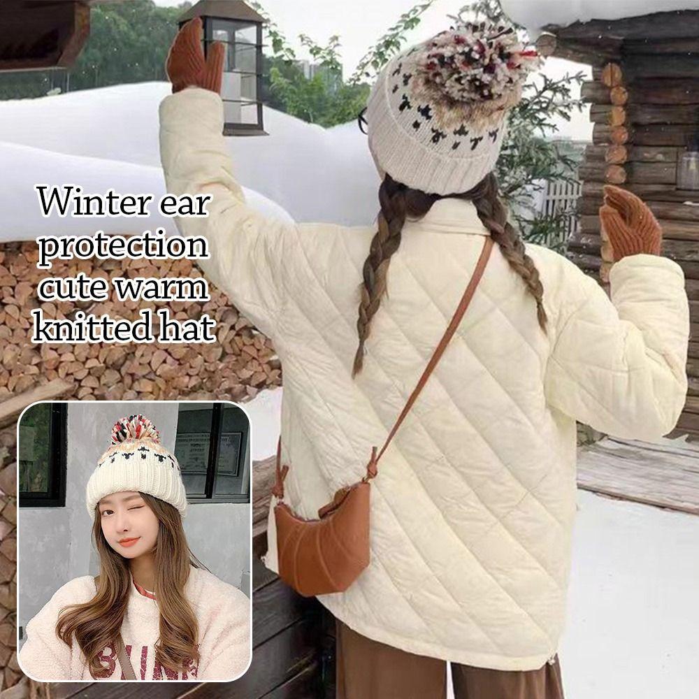 Ear Protection Knitted Cap Warm Beanie Hats Fashion Winter Hat Women