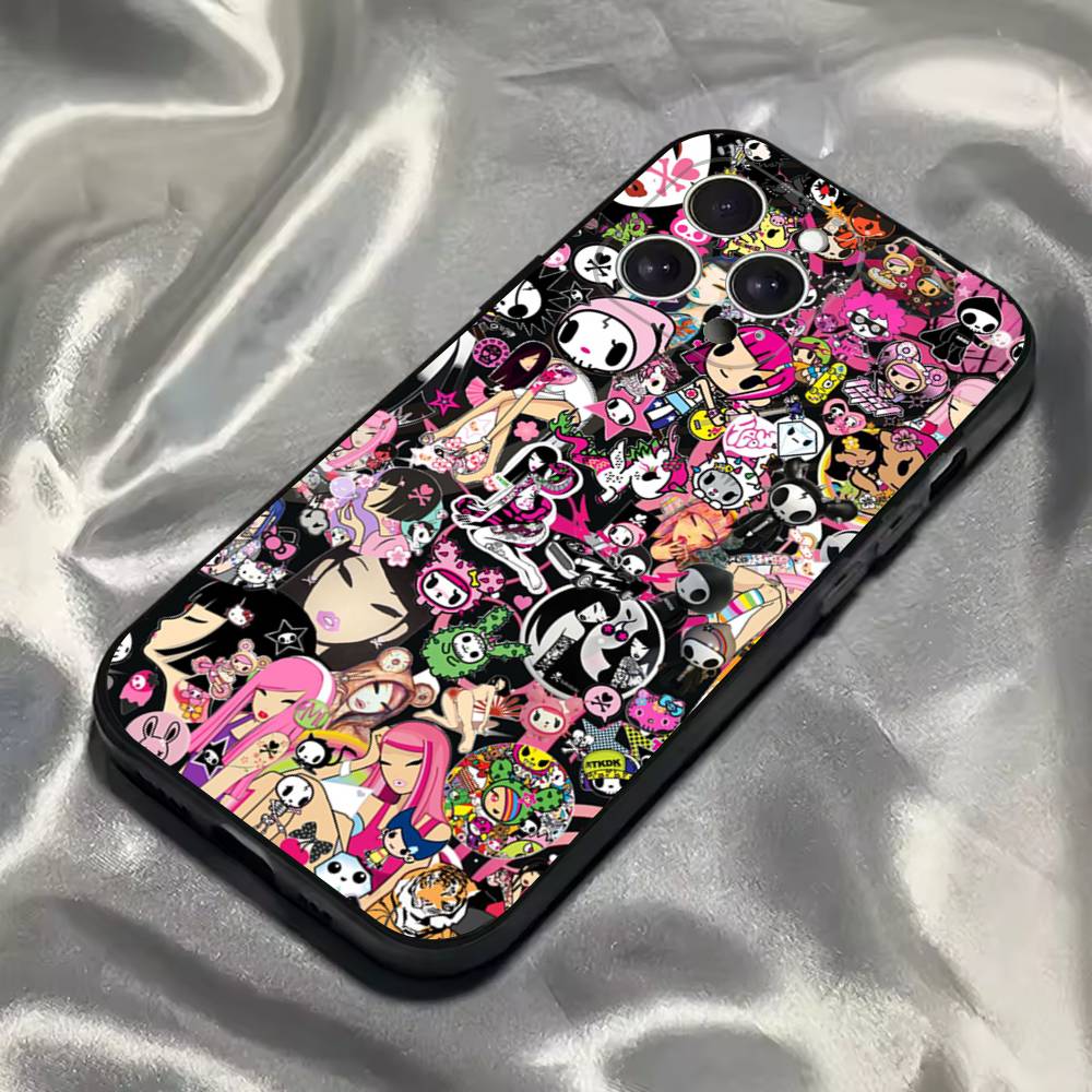 Япония Чехол для телефона Tokidoki для iPhone 16,15,14,13,12,11,Pro,Max,Plus,X,XS,SE4,E,Mini, Мягкий черный чехол