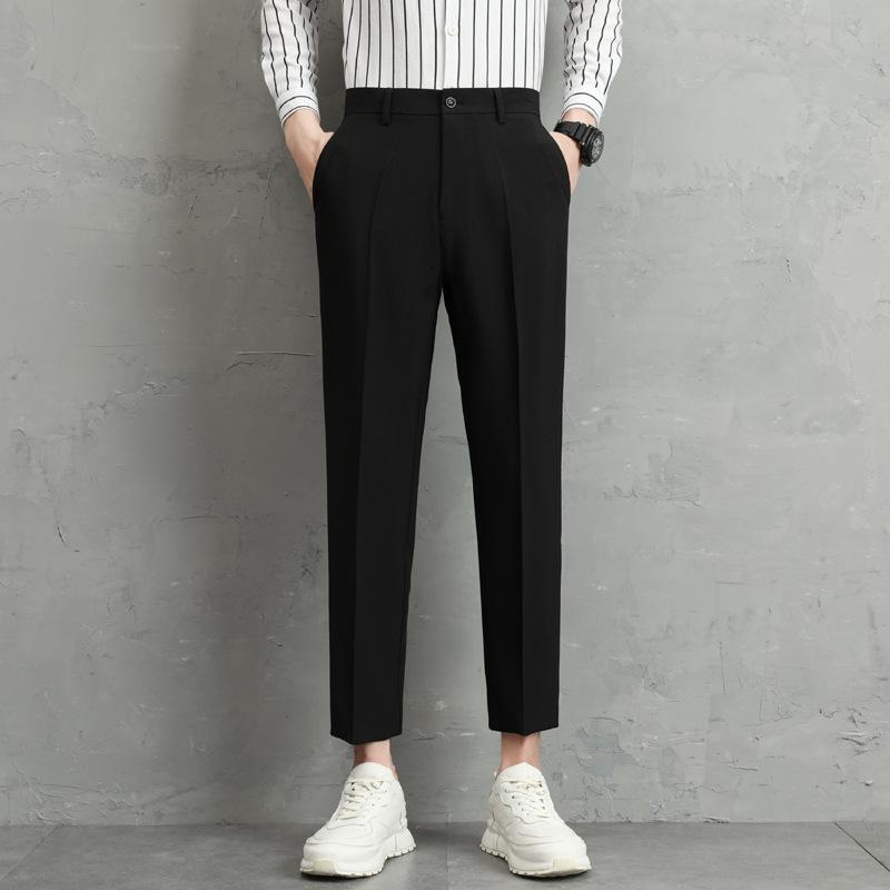 Летняя свободная версия мужских высококачественных однотонных вертикальных девятиточечных брюк большого размера