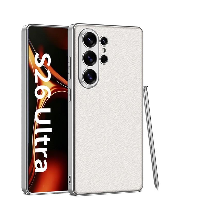 Premium Slim Metal-Paint Vegan Leather Case Galaxy S26 Ultra S25 S24 Shockproof Anti-Slip Protective Cover