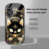 Черный Золотой Кот для Apple iPhone 16 11 13 15 14 Pro Max 12 Mini 7 8 Plus XR X XS Чехол для телефона из закаленного стекла эллиптической формы