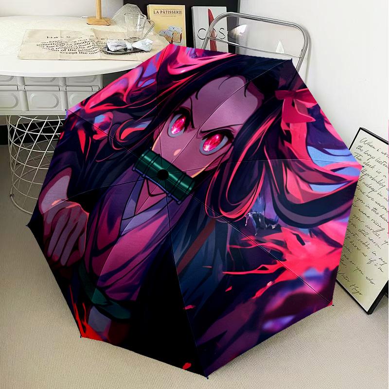 Anime Slayer Characters Automatic Folding Umbrella - 8-Rib Travel Umbrella with Auto Open/Close & Portable Gifts for holidays or birthdays