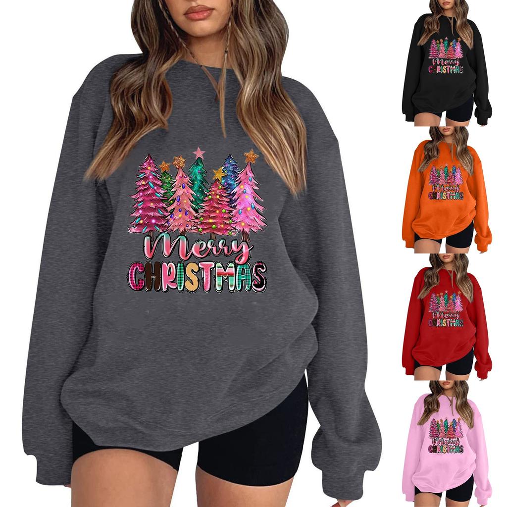Women's Casual Round Neck Long Sleeved Pullover,Christmas Printed Top, Long Sleeved Hoodie