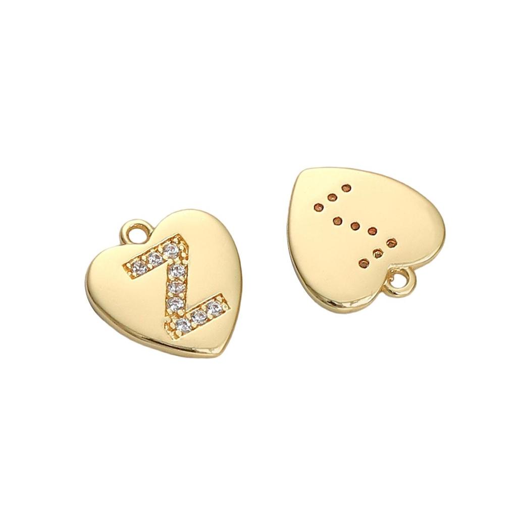 Copper Zirconium Inlaid Heart 26 Letter Pendant For DIY Jewelry Making Craft Accessories