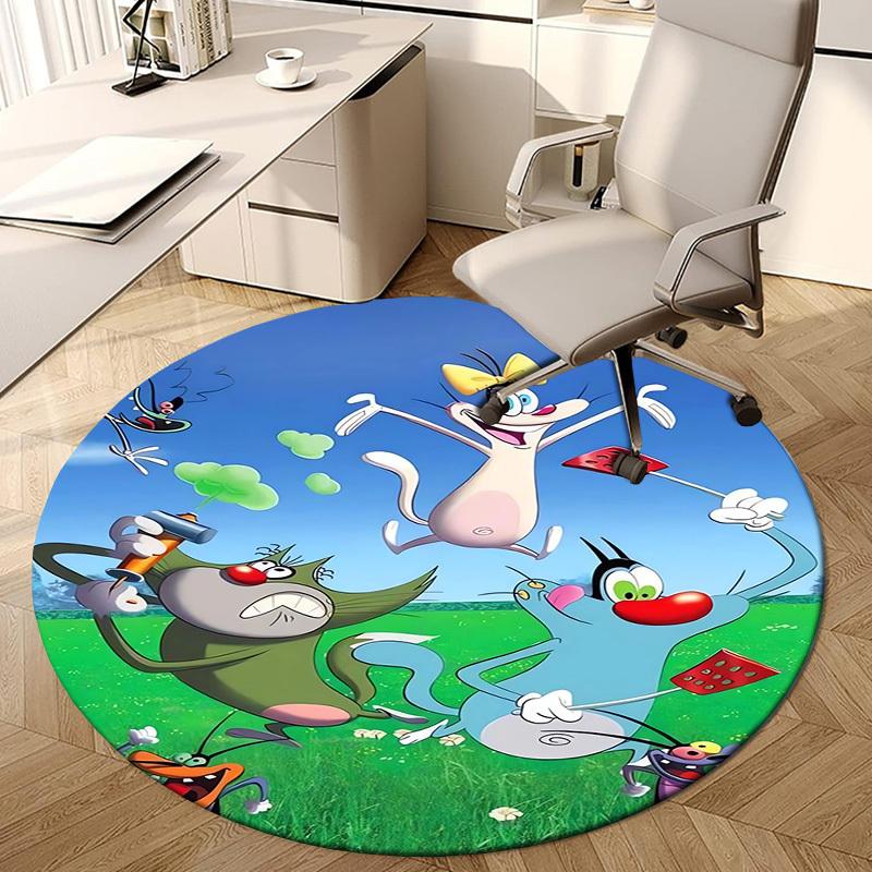 1pc Cartoon Characters Playing Round carpet, Made of Polyester,Perfect for Decorating Office Chairs, Living Rooms,fplt141