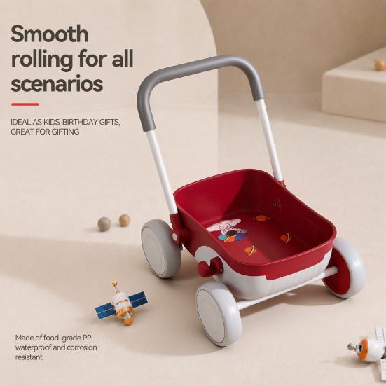 Anti-Slip Baby Walker 2-in-1 Push with Wheels, Adjustable Height, Non-Slip Grips, EVA Quiet Easy to Assemble Foldable Portable, Interactive