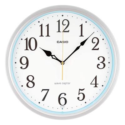 Настенные часы CASIO радиоуправляемые серебристые аналоговые ночной секундный стрелочный стоп IQ-481J-8JF