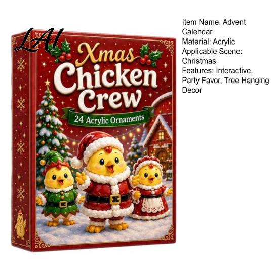 Miniature Collection Set 2026 Christmas Chick Advent Calendar 24 Day Countdown Box with Novelty Items Acrylic Ornaments Festive Tree Hanging