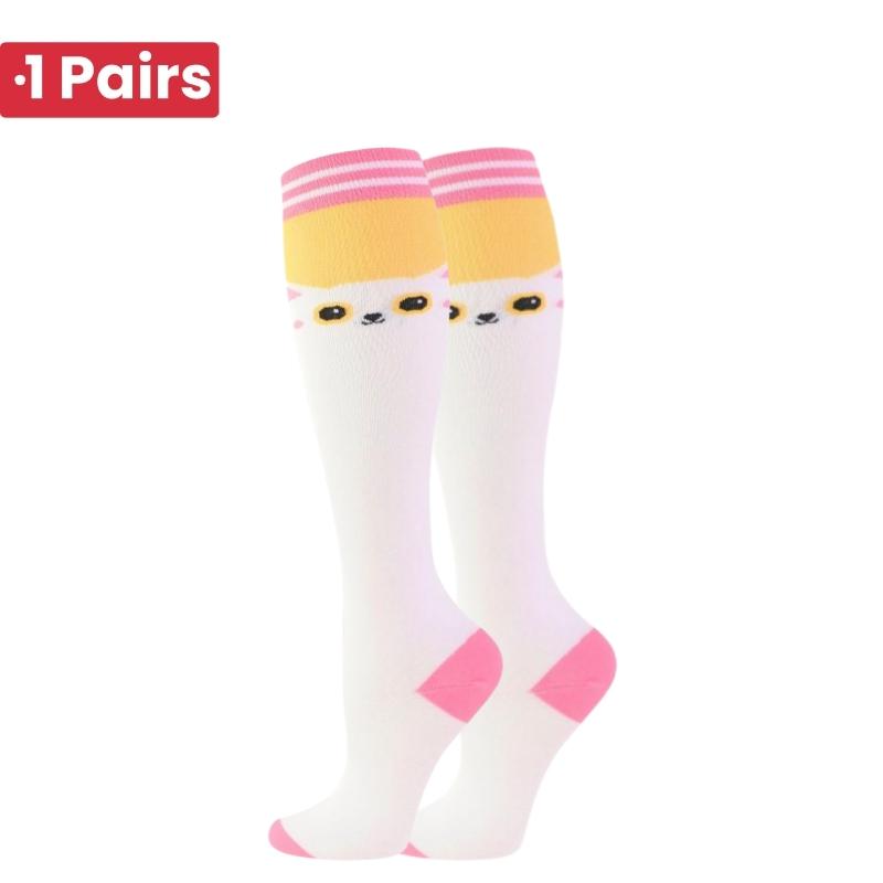 1 Pair Cute Cat Compression Socks Knee High 20-30 Mmhg Fit Medical Edema Diabetes Varicose Veins Running Sports Socks