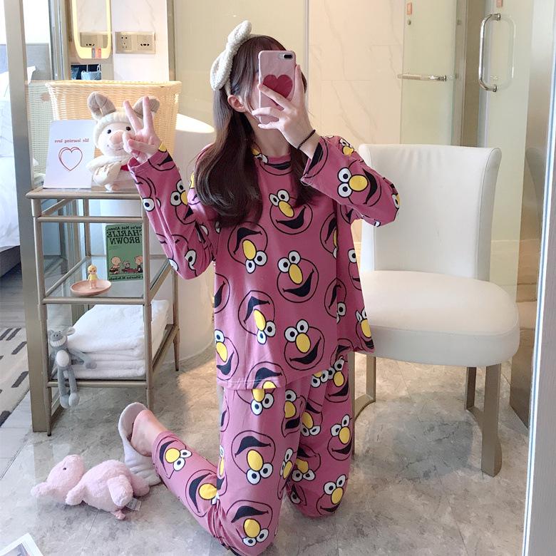 Женский мультяшный пижамный комплект - Рубашка с длинным рукавом и брюки, Домашняя одежда для маленьких студенток на весну и осень