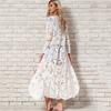 Women's Beach Coat Bohemian White Beach Cover-Up Swimwear Sarong Embroidery Lace Kimono Sexy Transparent Long Cardigan