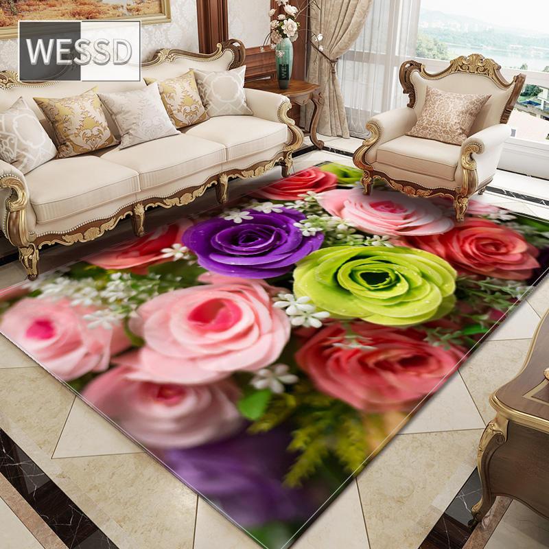 Красочный ковер со свежими цветами для спальни, большой ковер для зала с романтическим цветочным 3D напольным ковром для гостиной, ковер для комнаты для девочек, декор