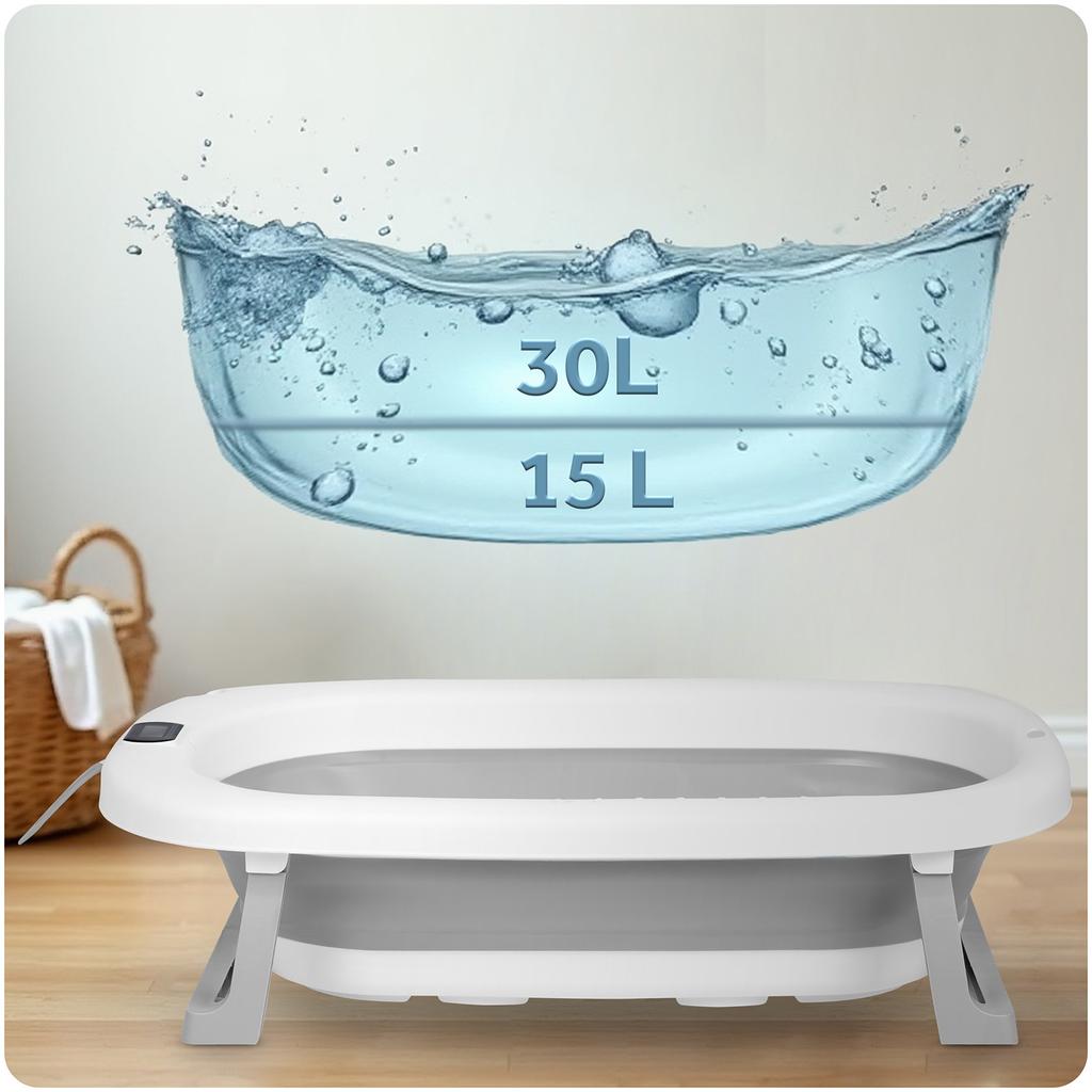 Foldable Baby Bath Tub For Infants With Frame, Thermometer & Insert Pad Ricokids