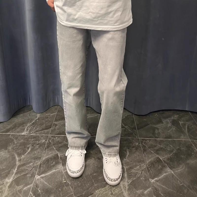 Mens Relaxed Fit Flared Jeans Water Washed Vintage Style Casual Streetwear Trousers Fall