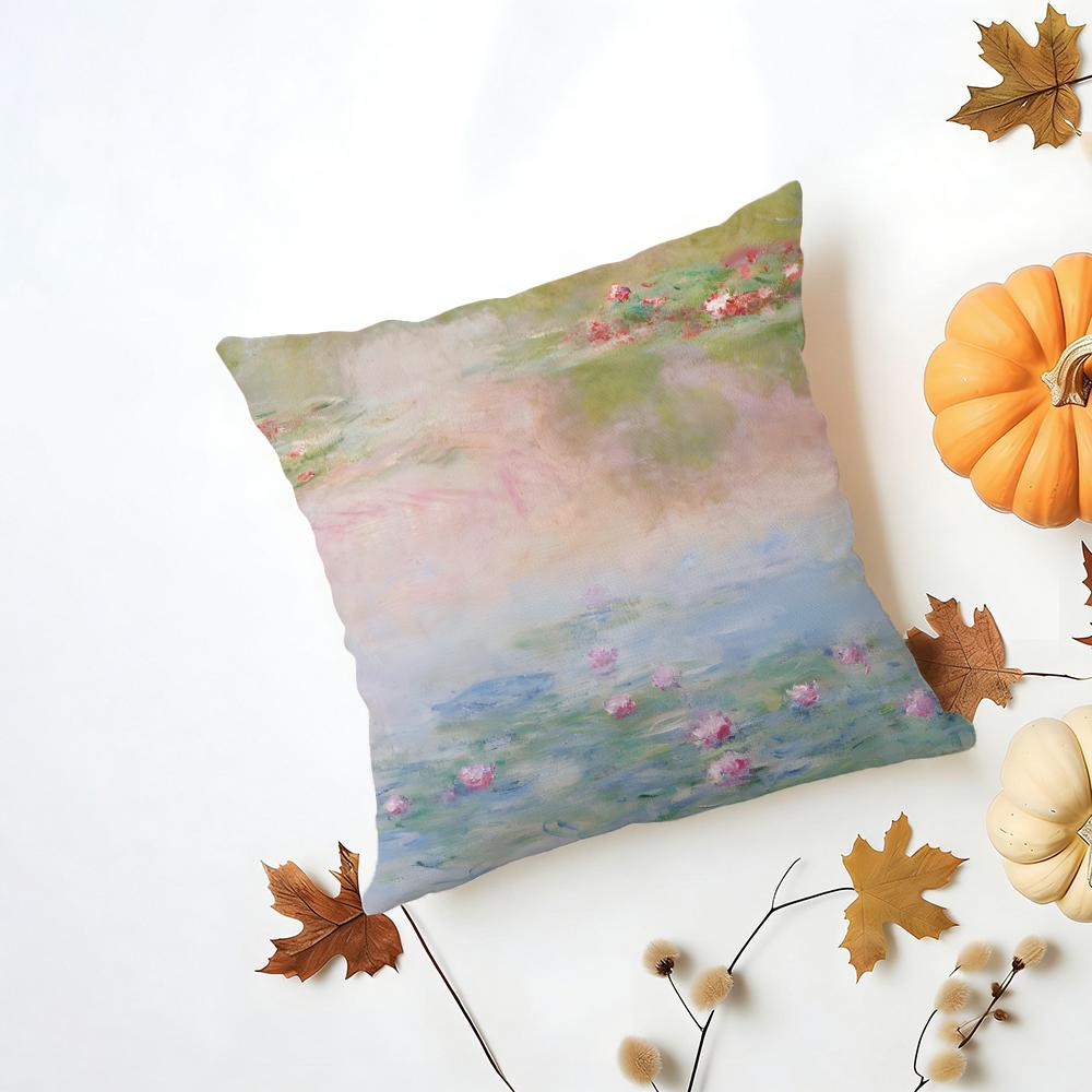MMonet Water Lilies Cushion Cover Washable Linen Pillowcase Soft for Daily Sofa Bed Home Room Decor