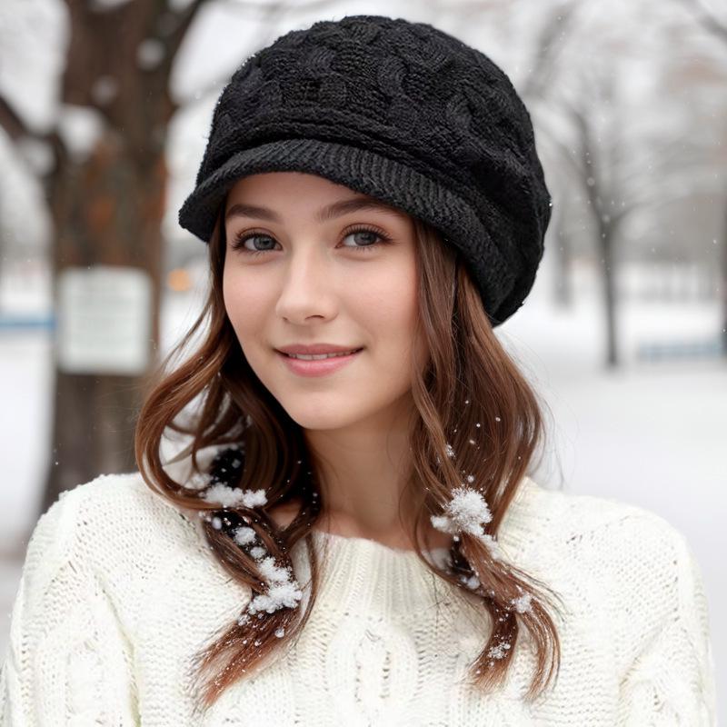 Women's Fashionable Winter Ear Protection Cashmere Wool Hat with Velvet Lining
